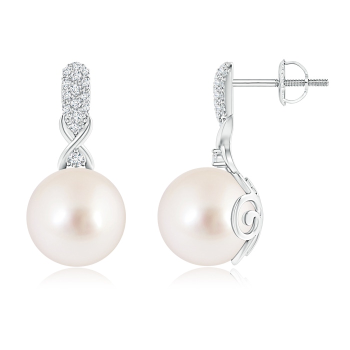 10mm AAAA South Sea Pearl Infinity Earrings with Diamonds in White Gold 