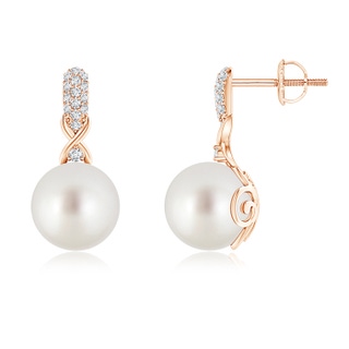 9mm AAA South Sea Pearl Infinity Earrings with Diamonds in 9K Rose Gold