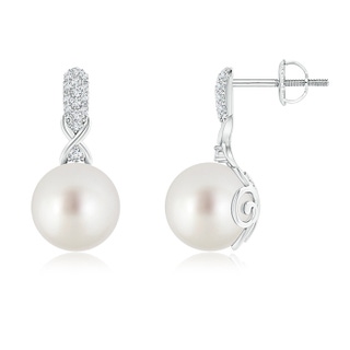 9mm AAA South Sea Pearl Infinity Earrings with Diamonds in White Gold