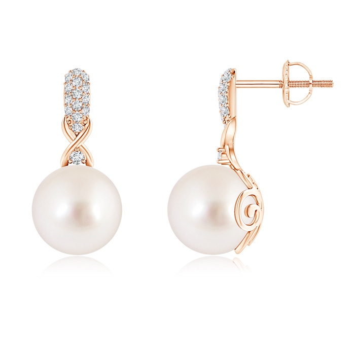 9mm AAAA South Sea Pearl Infinity Earrings with Diamonds in Rose Gold 
