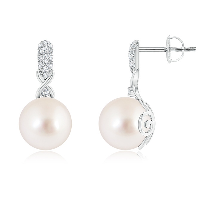 9mm AAAA South Sea Pearl Infinity Earrings with Diamonds in White Gold 