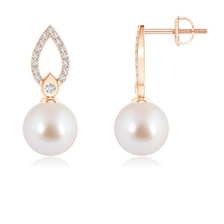 8mm AAA Akoya Cultured Pearl and Diamond Flame Drop Earrings in Rose Gold