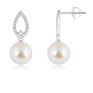 8mm AAA Akoya Cultured Pearl and Diamond Flame Drop Earrings in White Gold