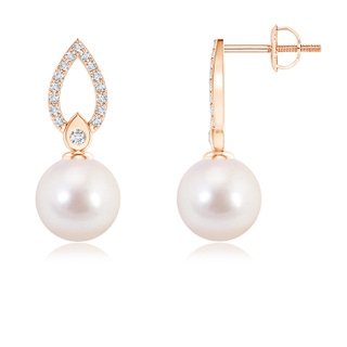 8mm AAAA Akoya Cultured Pearl and Diamond Flame Drop Earrings in Rose Gold