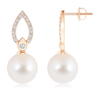 10mm AAA Freshwater Cultured Pearl and Diamond Flame Drop Earrings in Rose Gold