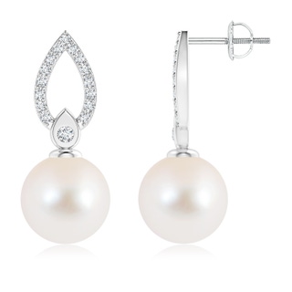 10mm AAA Freshwater Cultured Pearl and Diamond Flame Drop Earrings in White Gold