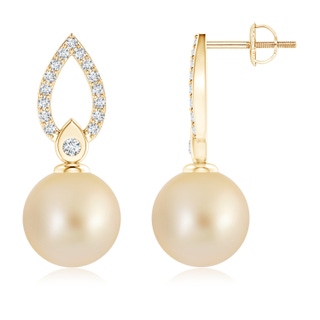 10mm AA Golden South Sea Cultured Pearl Flame Drop Earrings in Yellow Gold