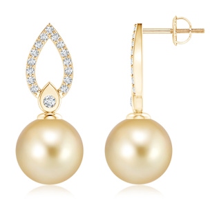 10mm AAAA Golden South Sea Cultured Pearl Flame Drop Earrings in Yellow Gold