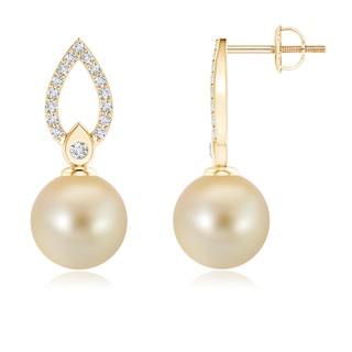 9mm AAA Golden South Sea Cultured Pearl Flame Drop Earrings in Yellow Gold
