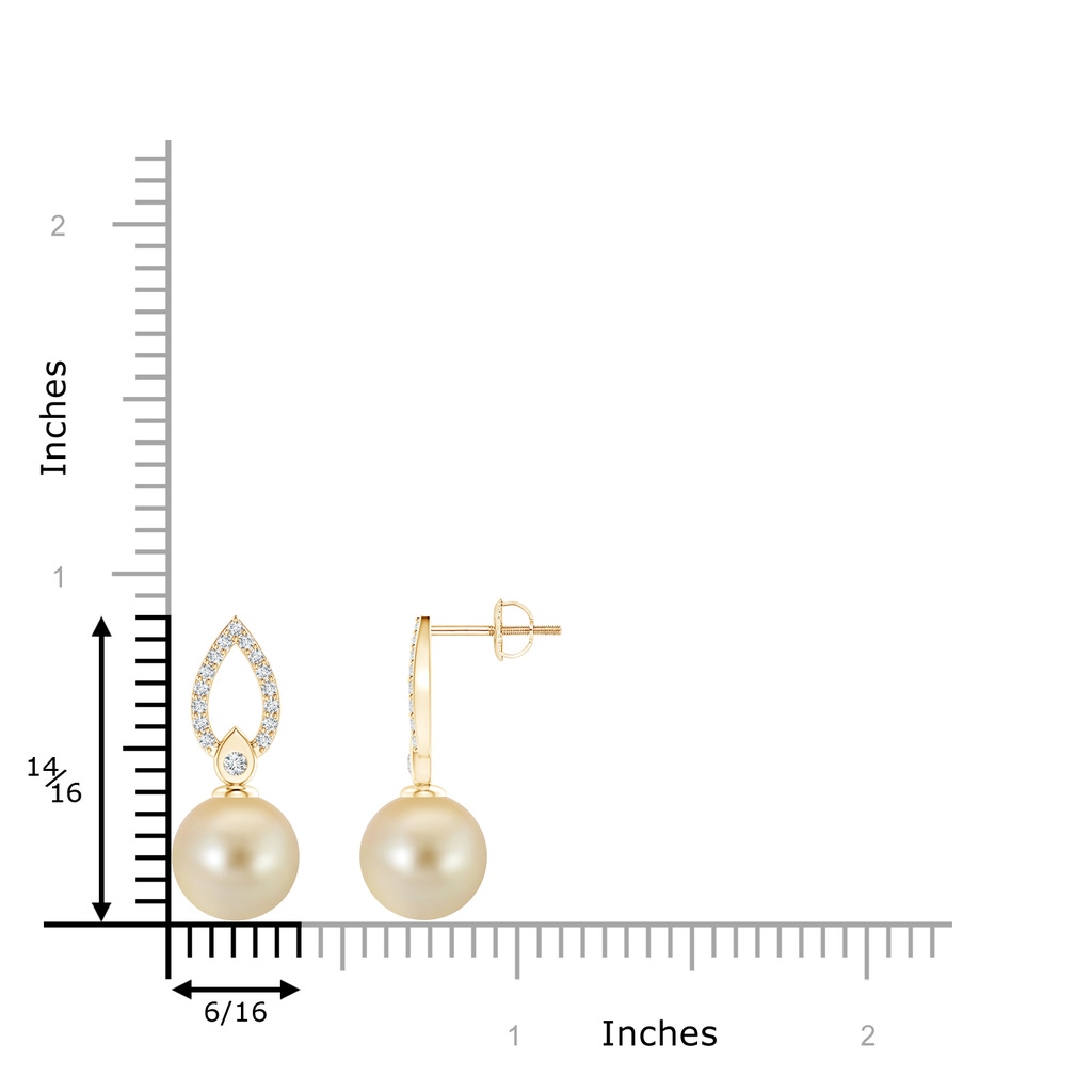 9mm AAA Golden South Sea Cultured Pearl Flame Drop Earrings in Yellow Gold Product Image