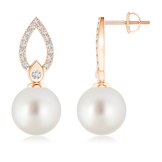 10mm AAA South Sea Cultured Pearl and Diamond Flame Drop Earrings in Rose Gold