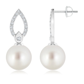 10mm AAA South Sea Cultured Pearl and Diamond Flame Drop Earrings in White Gold