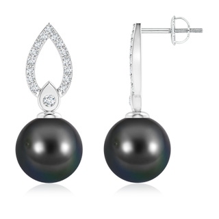 10mm AA Tahitian Cultured Pearl and Diamond Flame Drop Earrings in White Gold