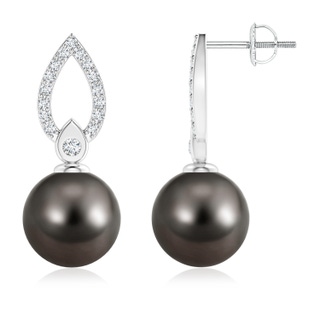 10mm AAA Tahitian Cultured Pearl and Diamond Flame Drop Earrings in White Gold