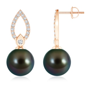 10mm AAAA Tahitian Cultured Pearl and Diamond Flame Drop Earrings in 9K Rose Gold