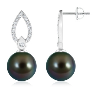 10mm AAAA Tahitian Cultured Pearl and Diamond Flame Drop Earrings in White Gold