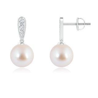 8mm AAA Akoya Cultured Pearl and Diamond Dangle Earrings in White Gold