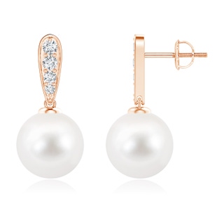 10mm AA Freshwater Pearl and Diamond Dangle Earrings in Rose Gold