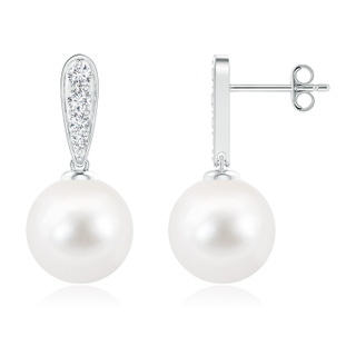 10mm AA Freshwater Pearl and Diamond Dangle Earrings in S999 Silver