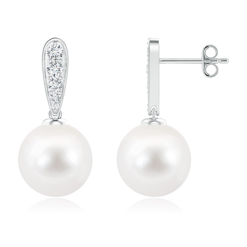 10mm AA Freshwater Pearl and Diamond Dangle Earrings in S999 Silver 