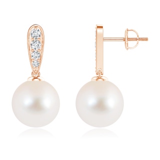 10mm AAA Freshwater Pearl and Diamond Dangle Earrings in Rose Gold