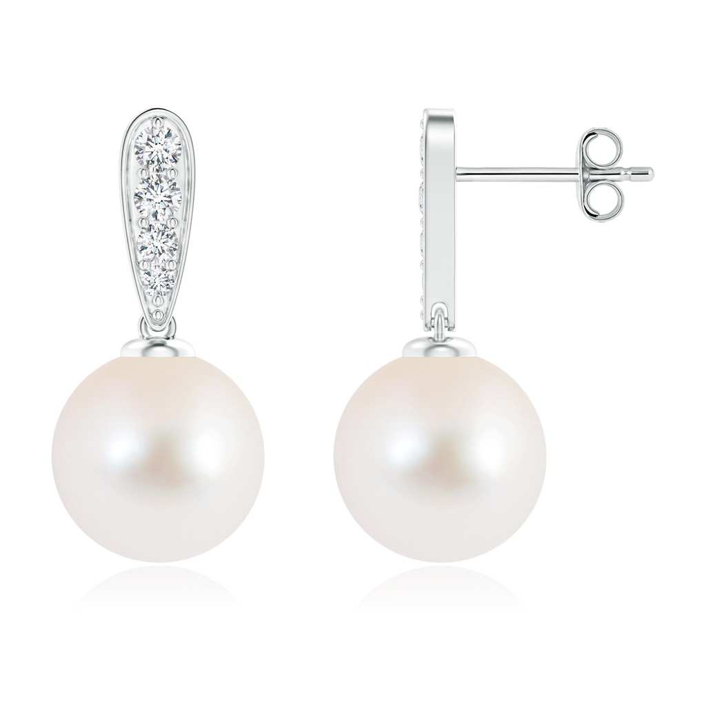 10mm AAA Freshwater Pearl and Diamond Dangle Earrings in S999 Silver