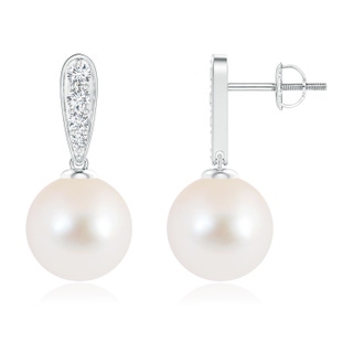 10mm AAA Freshwater Pearl and Diamond Dangle Earrings in White Gold