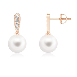 8mm AA Freshwater Pearl and Diamond Dangle Earrings in 10K Rose Gold