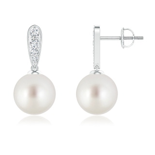 9mm AAA South Sea Cultured Pearl and Diamond Dangle Earrings in White Gold