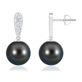 10mm AA Tahitian Cultured Pearl and Diamond Dangle Earrings in White Gold