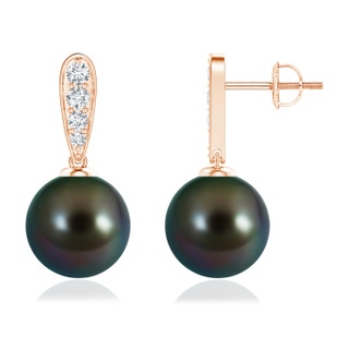 10mm AAAA Tahitian Cultured Pearl and Diamond Dangle Earrings in Rose Gold