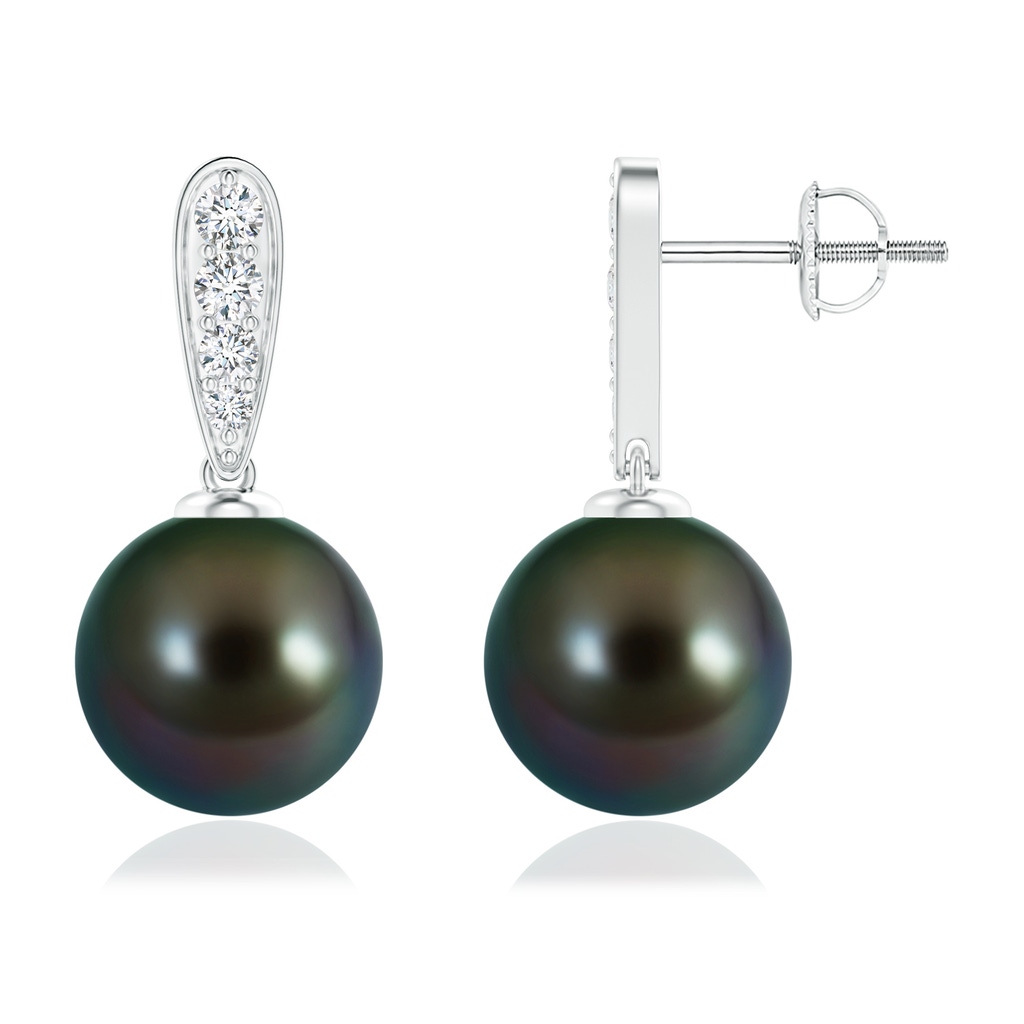 10mm AAAA Tahitian Cultured Pearl and Diamond Dangle Earrings in White Gold