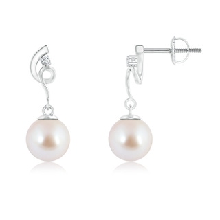 7mm AAA Akoya Cultured Pearl Twist Earrings with Diamond in White Gold