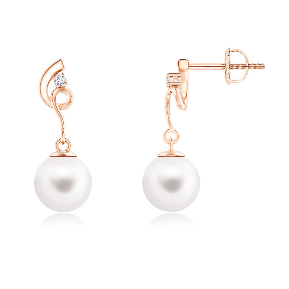 7mm AA Freshwater Pearl Twist Earrings with Diamond in 9K Rose Gold 