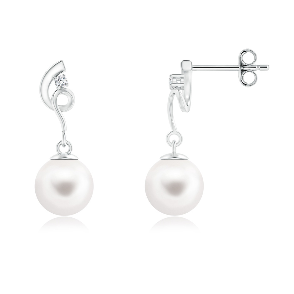 7mm AA Freshwater Pearl Twist Earrings with Diamond in S999 Silver 