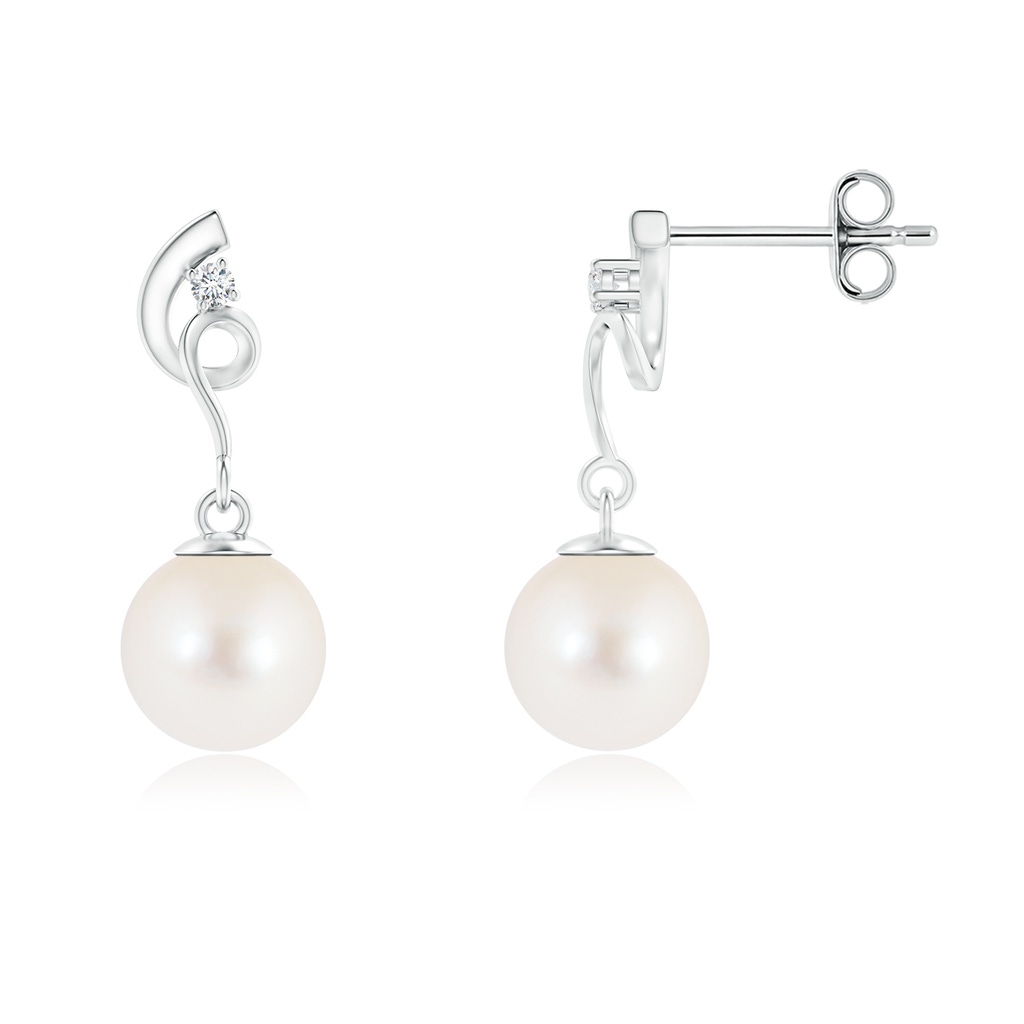 7mm AAA Freshwater Pearl Twist Earrings with Diamond in S999 Silver