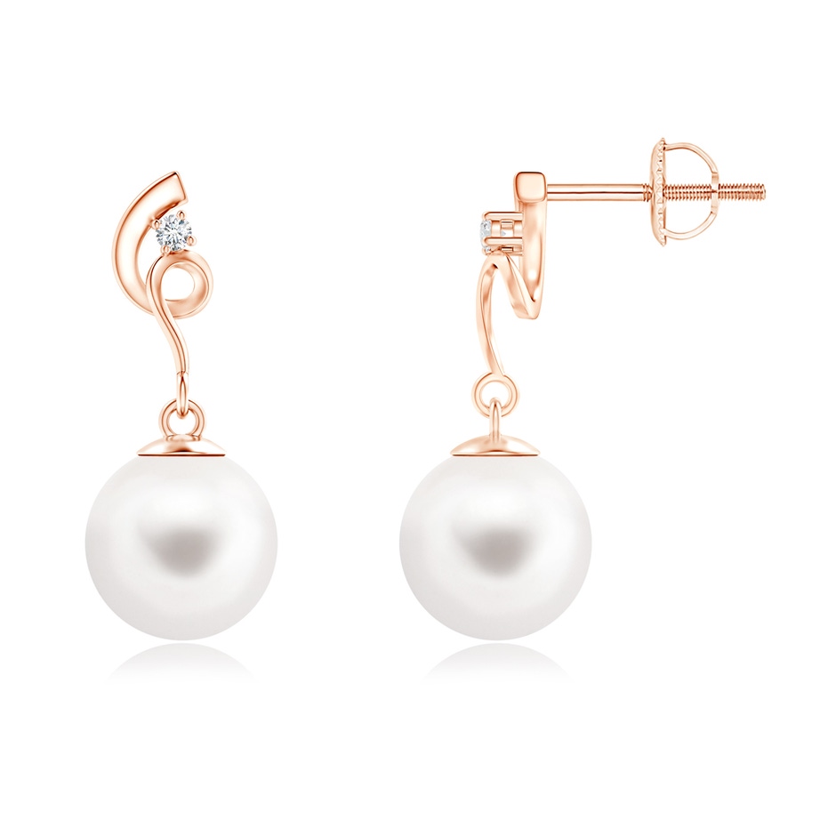 8mm AA Freshwater Pearl Twist Earrings with Diamond in Rose Gold 