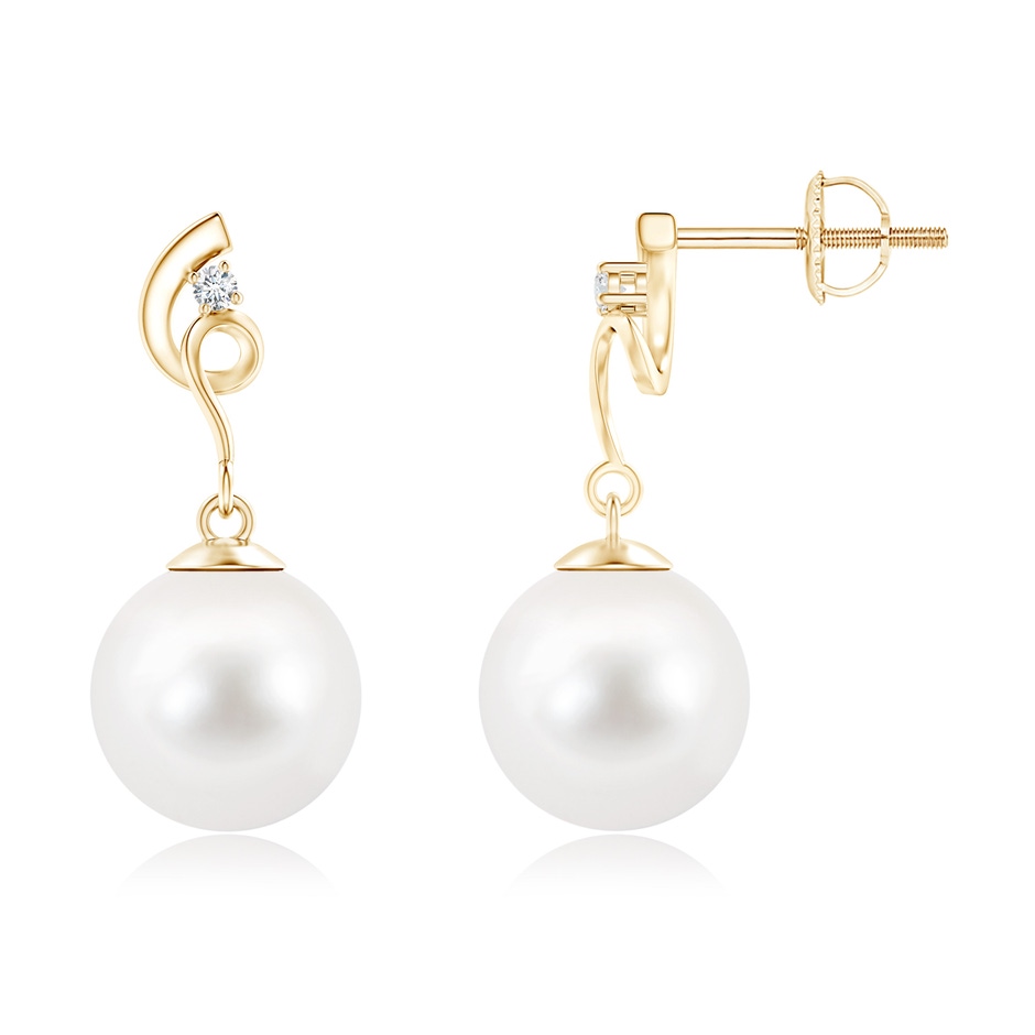 9mm AA Freshwater Pearl Twist Earrings with Diamond in 9K Yellow Gold 
