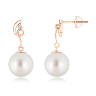 9mm AAA South Sea Cultured Pearl Twist Earrings with Diamond in Rose Gold