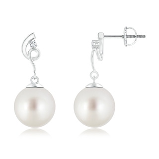 9mm AAA South Sea Cultured Pearl Twist Earrings with Diamond in White Gold