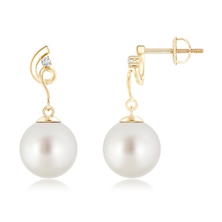 9mm AAA South Sea Cultured Pearl Twist Earrings with Diamond in Yellow Gold