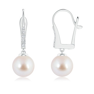 8mm AAA Akoya Cultured Pearl and Diamond Leverback Earrings in White Gold