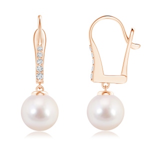 8mm AAAA Akoya Cultured Pearl and Diamond Leverback Earrings in Rose Gold