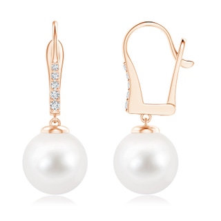10mm AA Freshwater Pearl and Diamond Leverback Earrings in Rose Gold