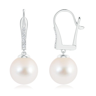 10mm AAA Freshwater Pearl and Diamond Leverback Earrings in 9K White Gold