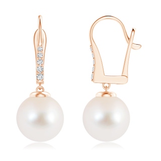 10mm AAA Freshwater Pearl and Diamond Leverback Earrings in Rose Gold