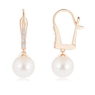 8mm AAA Freshwater Pearl and Diamond Leverback Earrings in Rose Gold