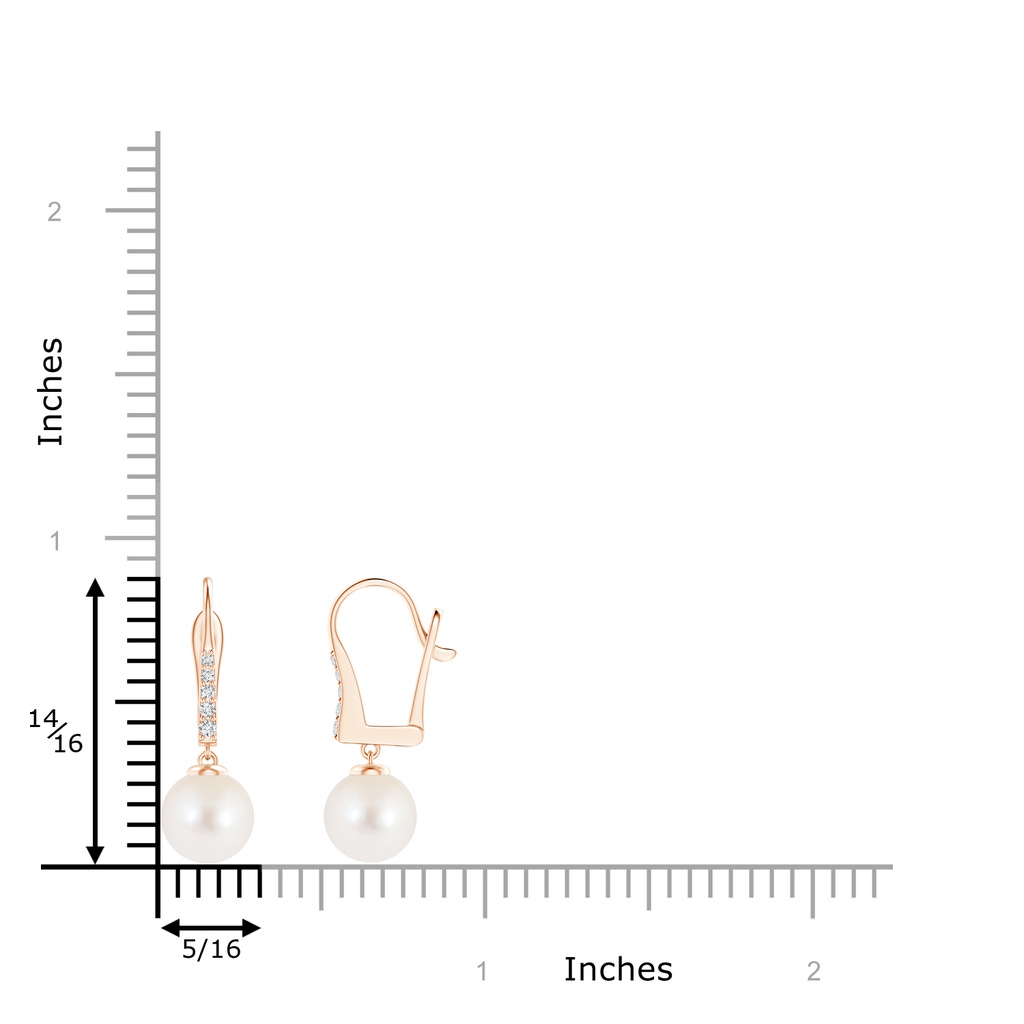 8mm AAA Freshwater Pearl and Diamond Leverback Earrings in Rose Gold Product Image