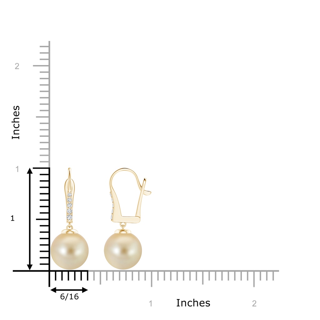 10mm AAA Golden South Sea Pearl Leverback Earrings in Yellow Gold Product Image