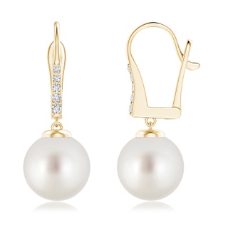 10mm AAA South Sea Cultured Pearl and Diamond Leverback Earrings in 9K Yellow Gold